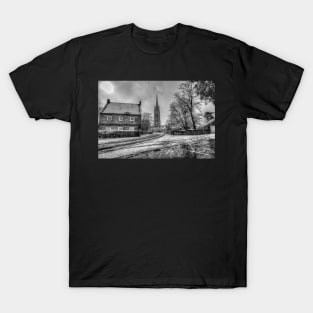 St James' Church, Louth, UK, Black And White Snow Scene T-Shirt